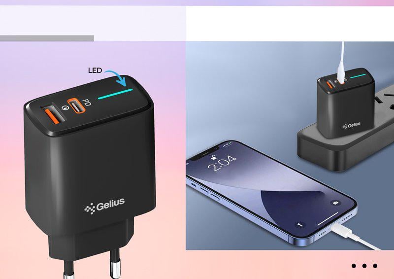 Зарядний пристрій мережевий Gelius Radiance GP-HC058 1Type-C+ 1USB-A PD/QC3,0/PPS/Super VOOC 25 W White (98305) - фото 4