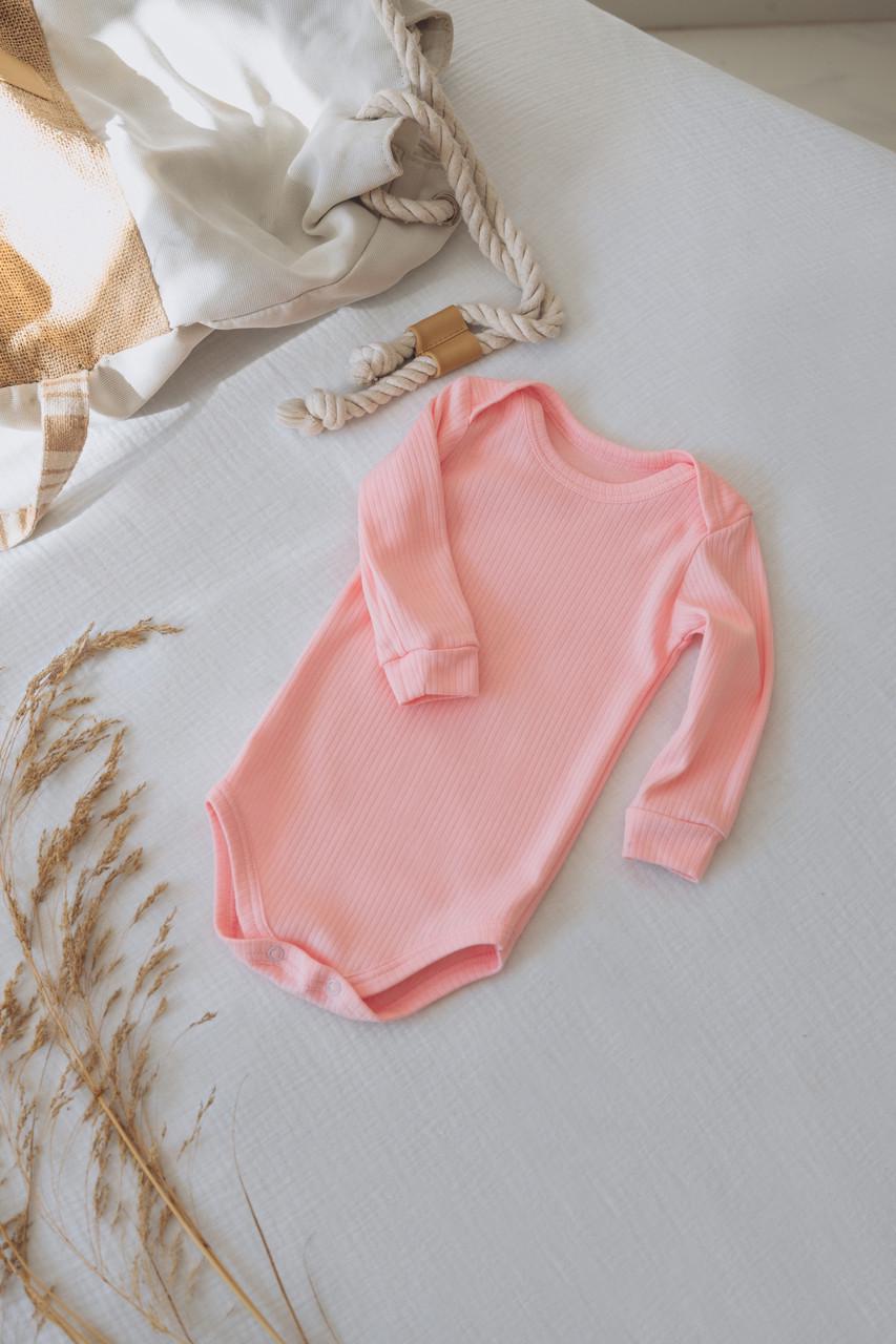 Боди детское интерлок рубчик с длинным рукавом 86 см Розовый (2685956729)