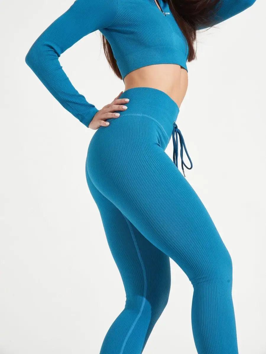 Лосины спортивные рубчик для тренировок однотонные с высокой талией бесшовные S Зеленый (70070S) - фото 3 Лосины спортивные рубчик для тренировок однотонные с высокой талией бесшовные S Зеленый (70070S) - фото 3