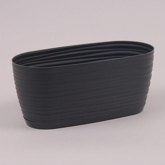 Горщик пластмасовий Flora Sahara Petit овальний з підставкою 26,8 см Антрацитовий (83362) - фото 1 Горщик пластмасовий Flora Sahara Petit овальний з підставкою 26,8 см Антрацитовий (83362) - фото 1