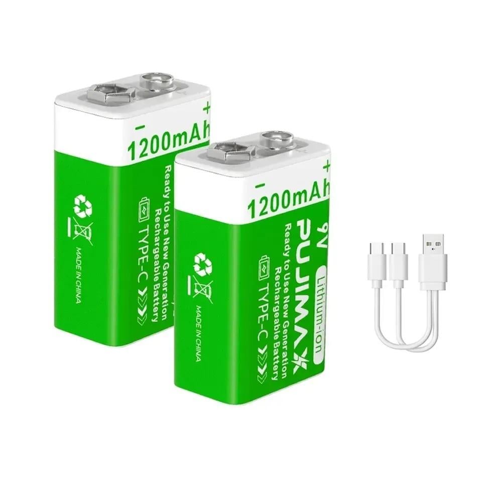 Аккумуляторы Pujimax 6F22 с USB TYPE-C 9V Li-Ion 1200 mAh 2 шт. и кабель (2575993549)