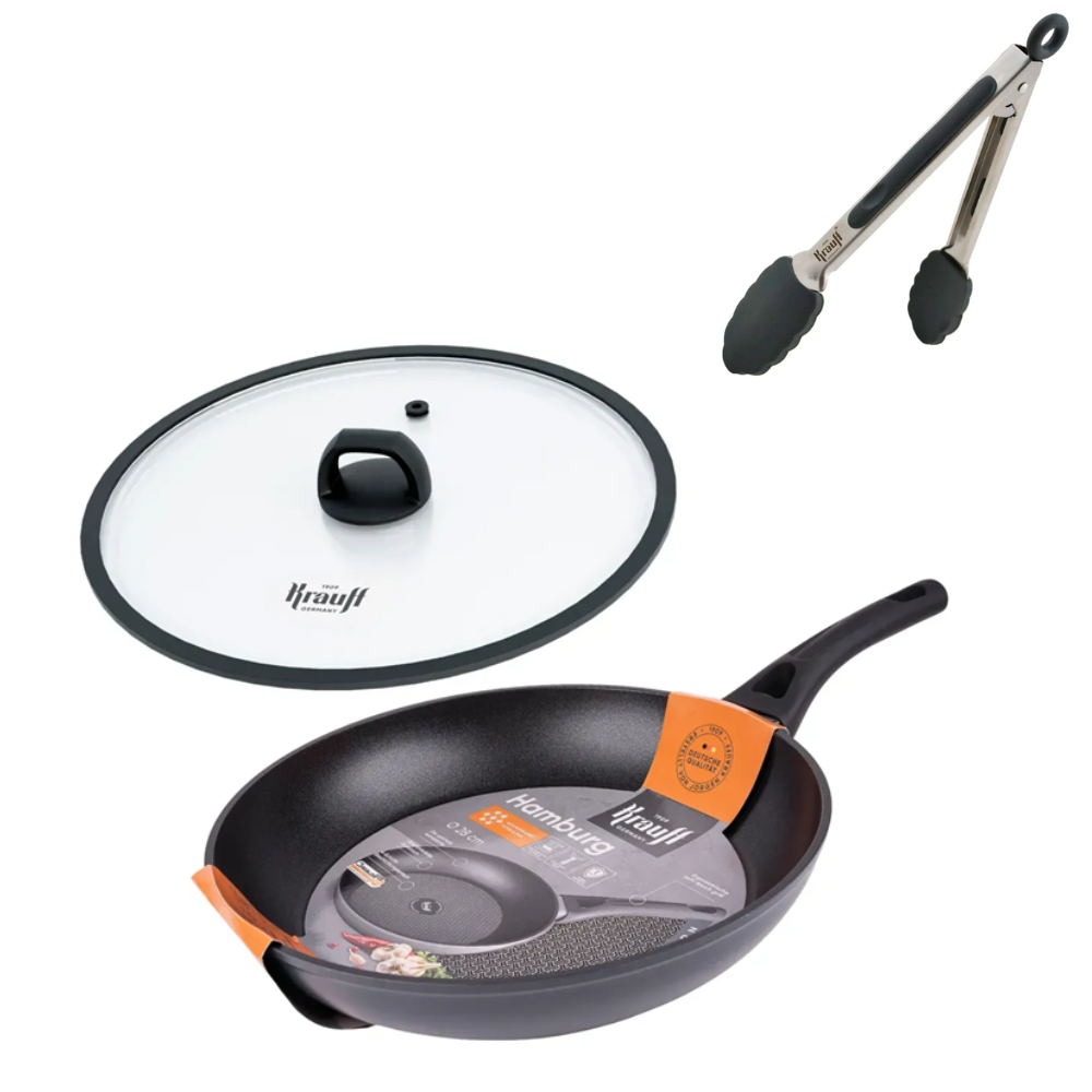 Сковорода з кришкою Krauff Hamburg 28 см з щипцями кухонними (28736)