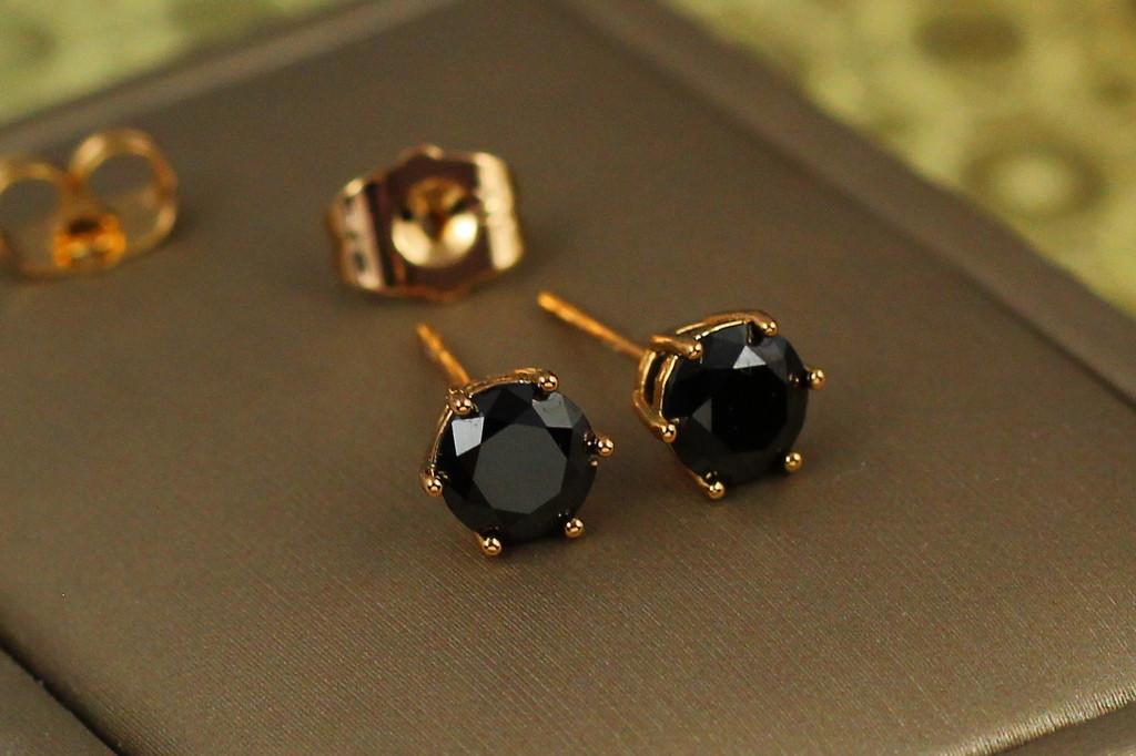 Серьги гвозди Xuping Jewelry фианит черный на шесть креплений 6 мм Золотистый (1946102274)
