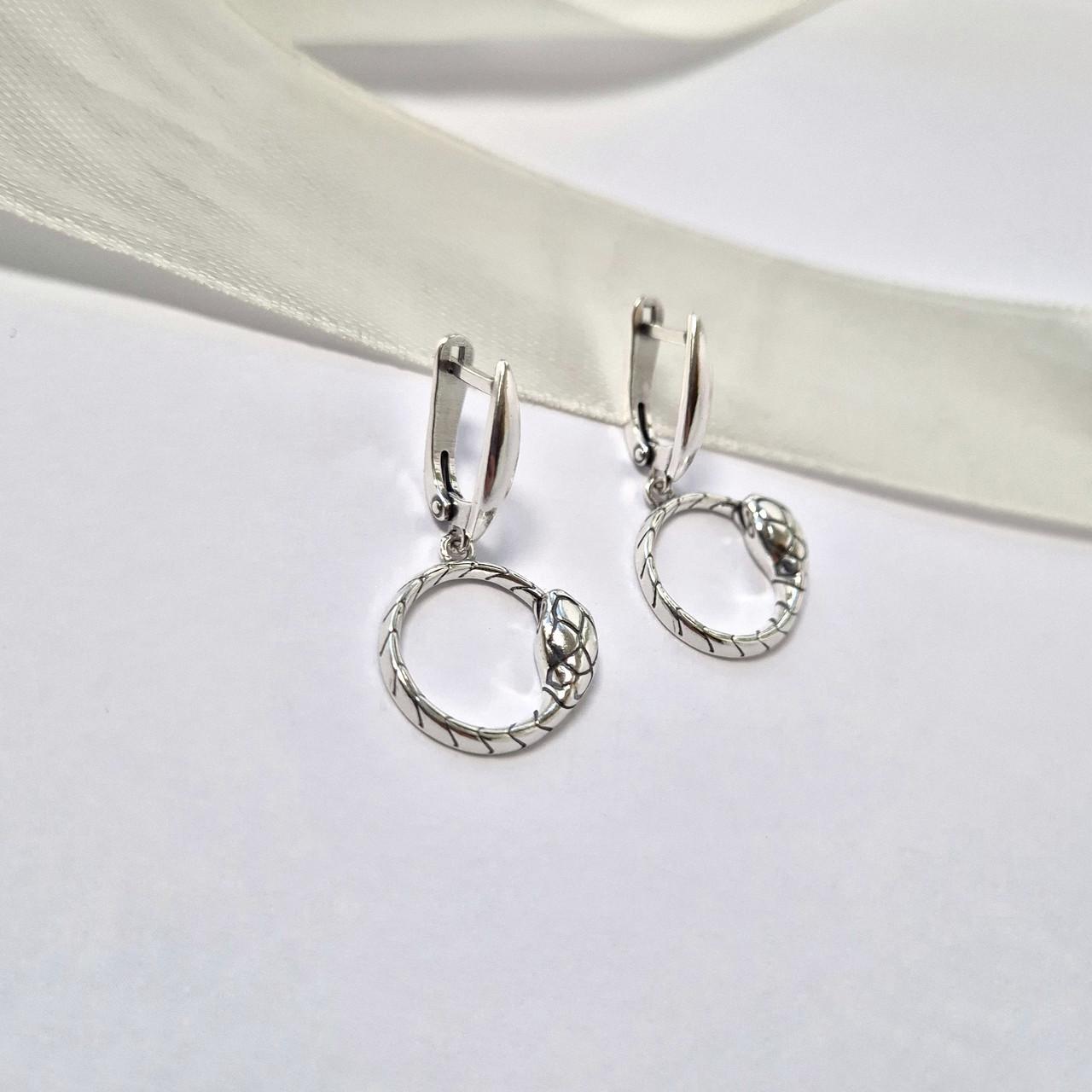 Серебряные серьги Змея без камней с подвеской 925 проба 4,41 г (82153)