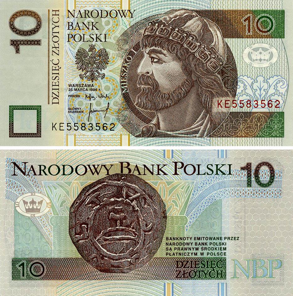 Коллекционная банкнота Польша 10 злотых 1994 UNC (P173a)