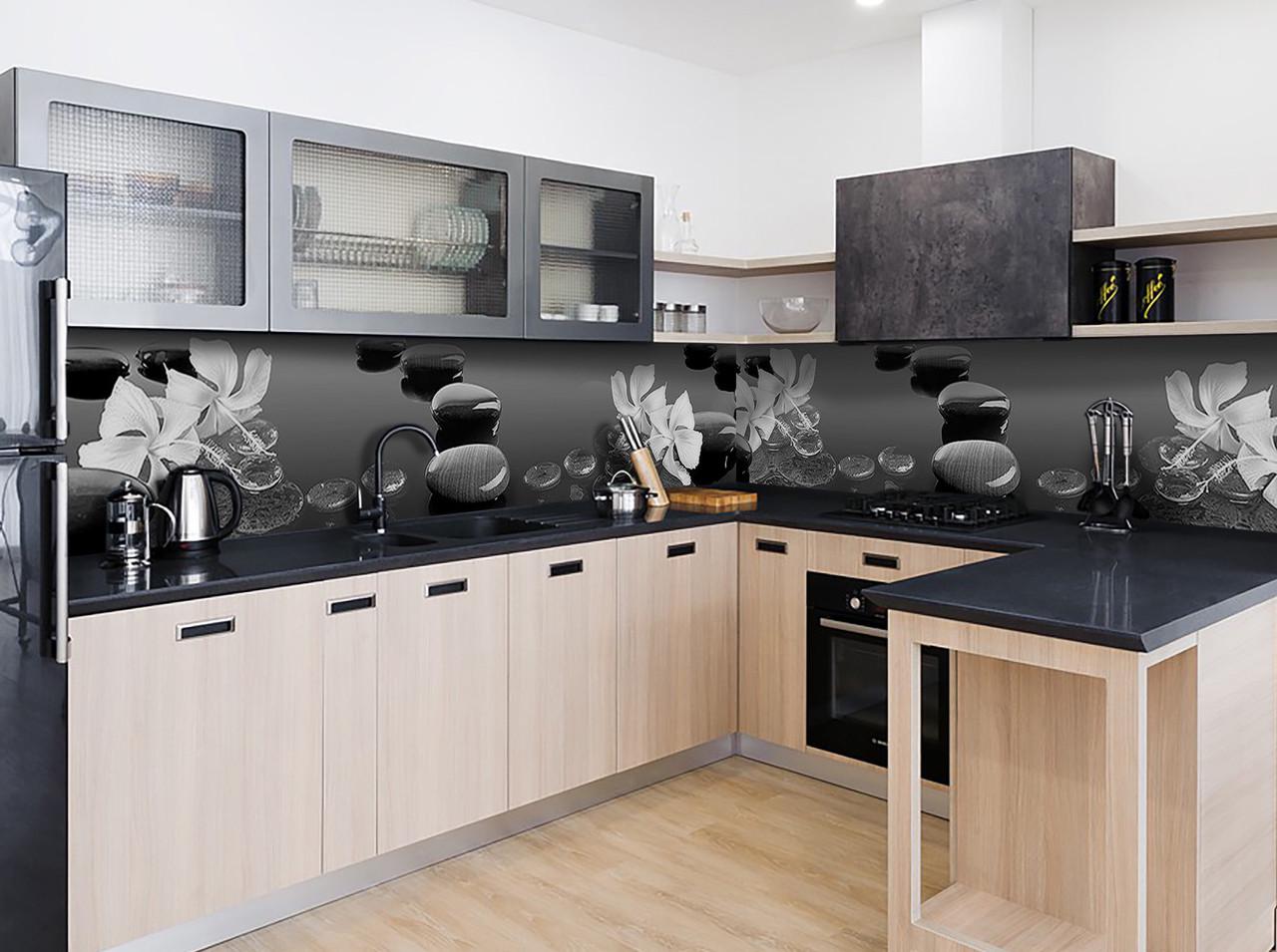 Кухонный фартук Глянцевые камни капли из самоклеющейся виниловой пленки 65х250 см Серый