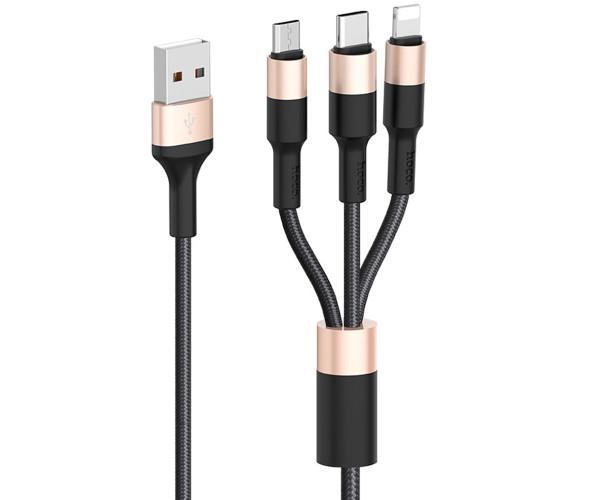 Кабель Data Hoco X26 Xpress 3в1 Lightning/Micro USB/Type-C 2,0A 1 м Чорно-червоний - фото 4