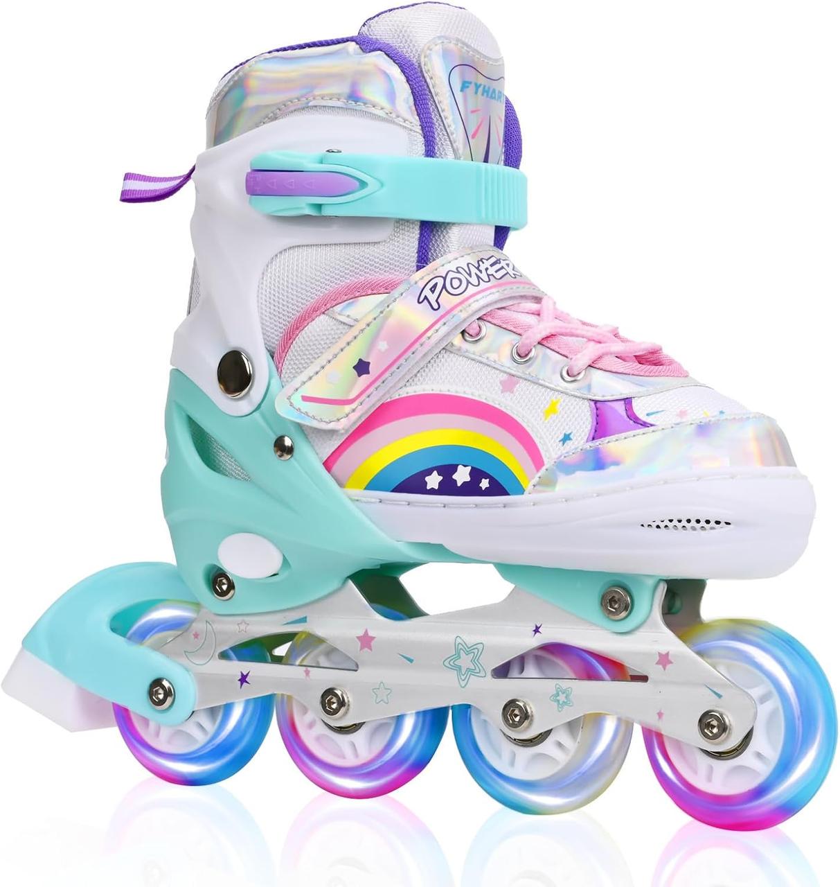 Ролики детские PIIZHU FY25ZCH-01 Rainbow с подсвеченными колесами M р. 35–38