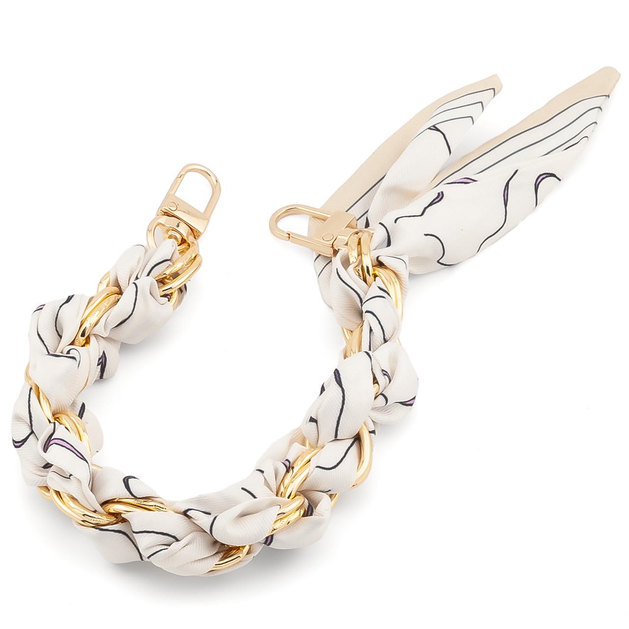 Цепь с лентой Твилли для телефона/сумки 30х1,6 см Gold Stripe White принтированная (ТФ0030л31)
