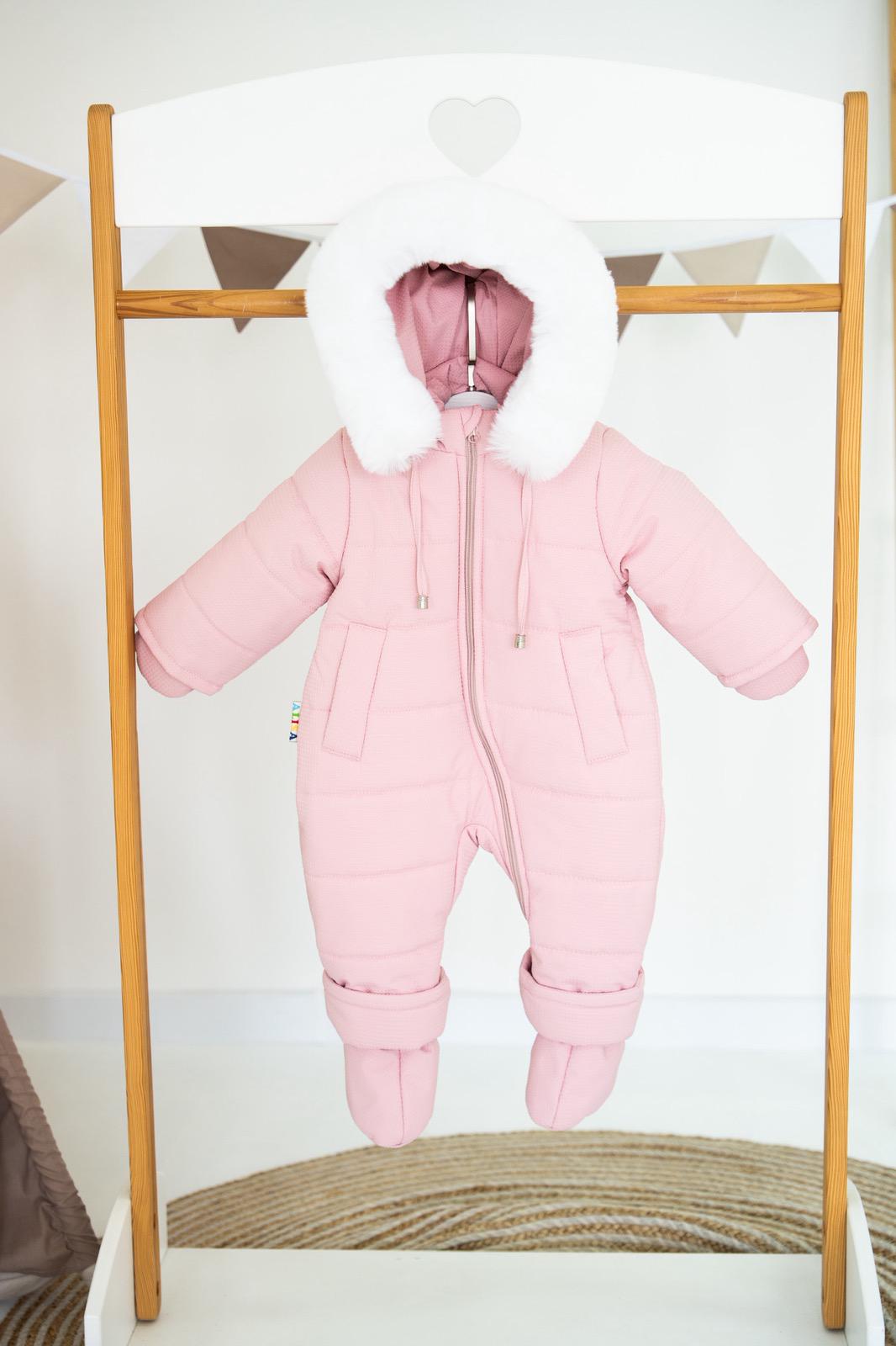 Детский зимний комбинезон с пинетками и перчатками на овчине 68 см Розовый (4438)