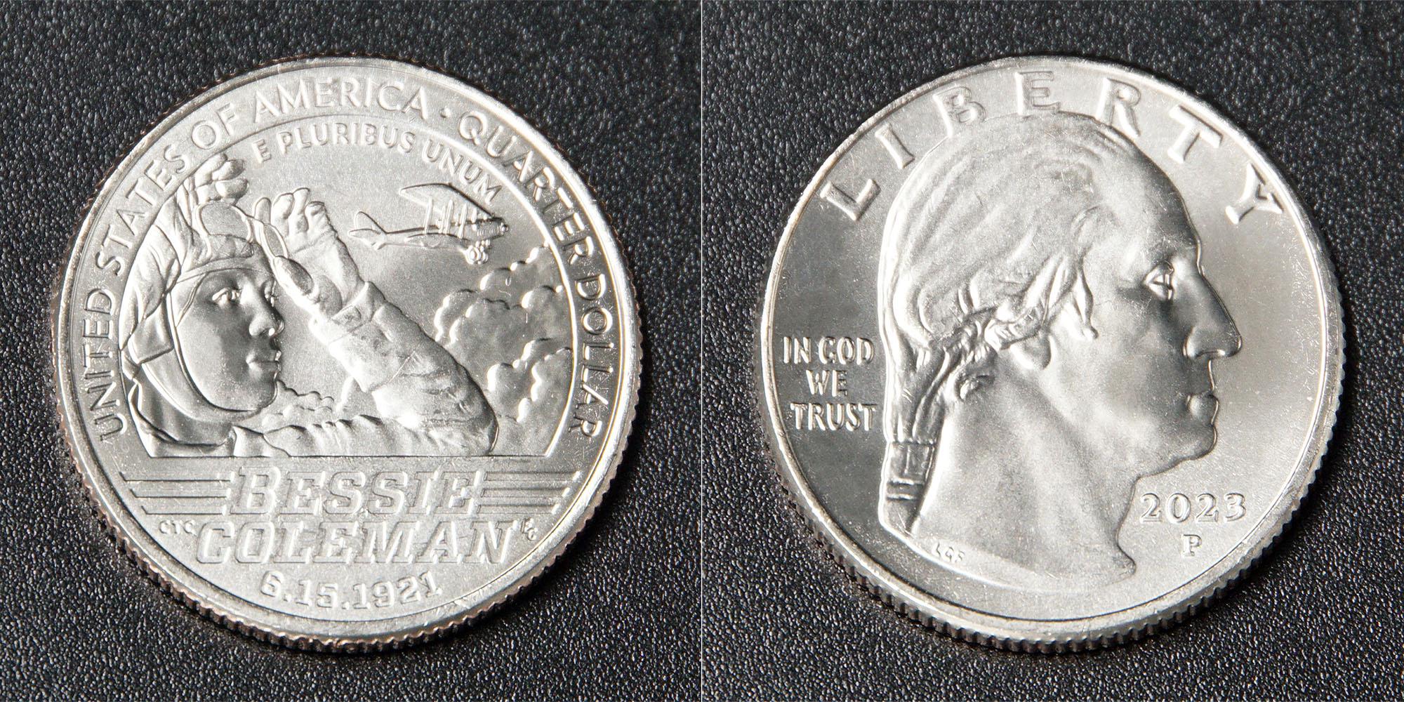 Коллекционная монета США 2023 25 центов Бесси Колман женщины Америки UNC