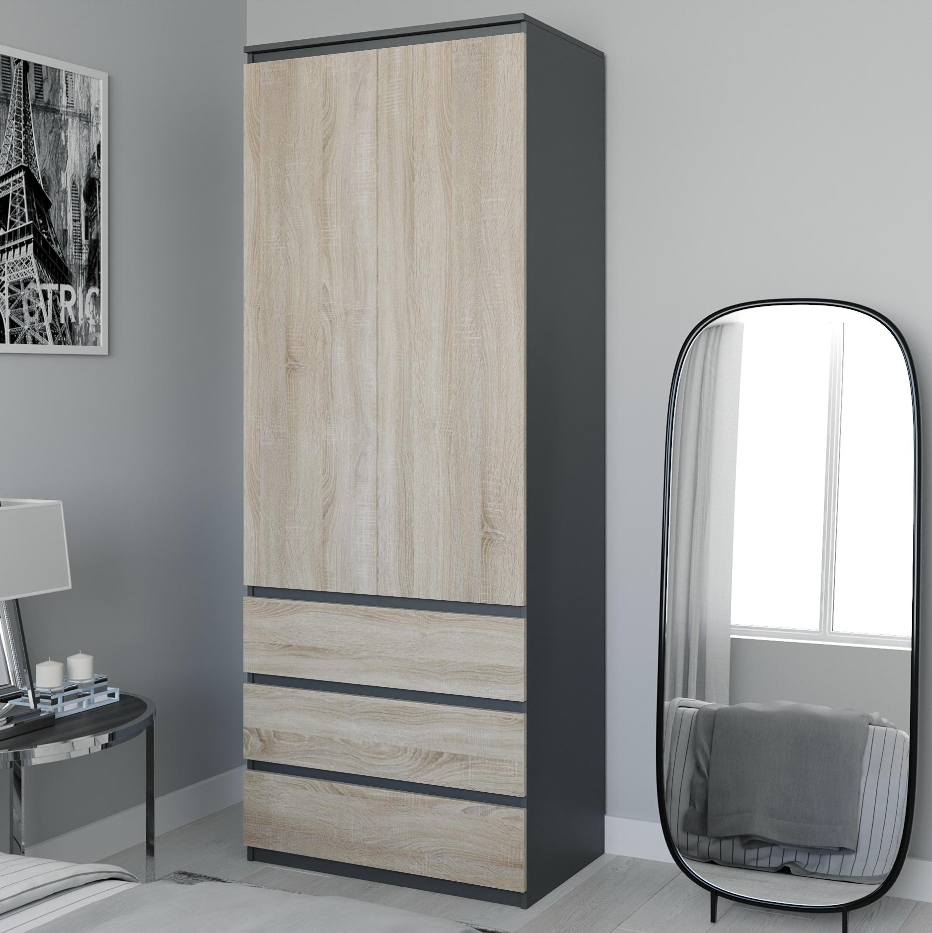 Шкаф распашной двухдверный с полками и ящиками 800x2110x500 мм Антрацитовый/Дуб сонома (mt-210-an-sn) - фото 1