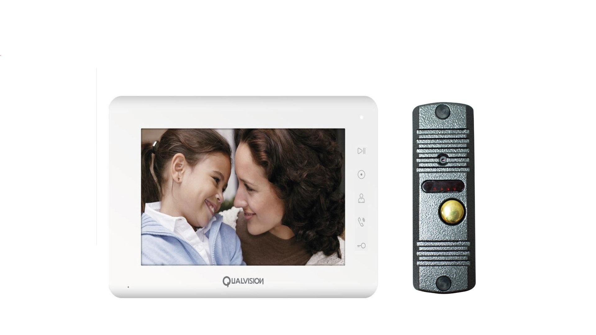 Комплект відеодомофона Qualvision QV-IDS4793 White+QV-ODS416BE/F Grey