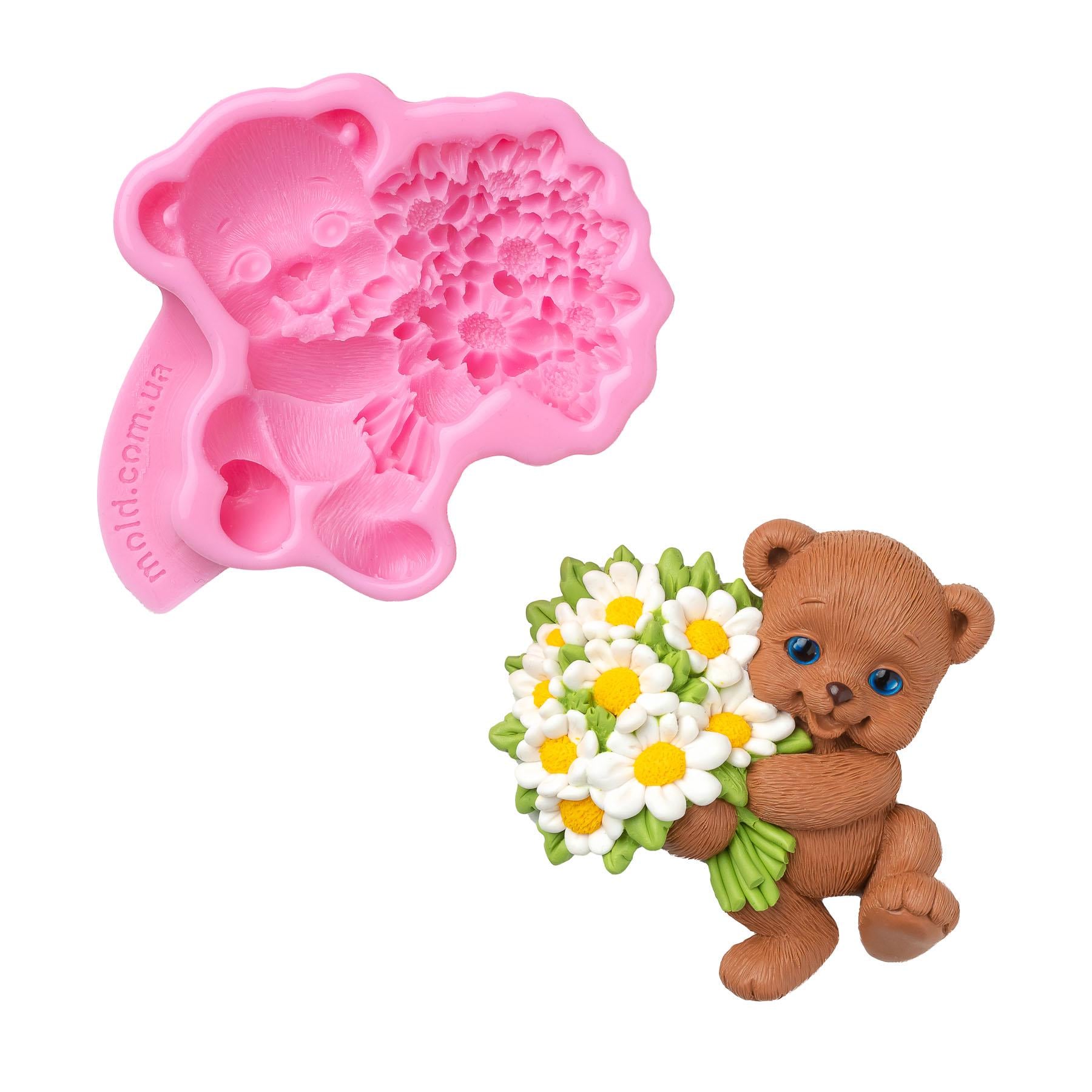 Молд силиконовый Мишка с цветами 2д (11219)