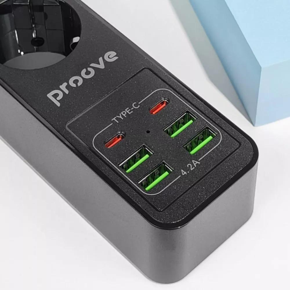 Мережевий фільтр зарядкою Proove Power 3 розетки 4 USB 2 Type-C 2 м Black - фото 2 Мережевий фільтр зарядкою Proove Power 3 розетки 4 USB 2 Type-C 2 м Black - фото 2