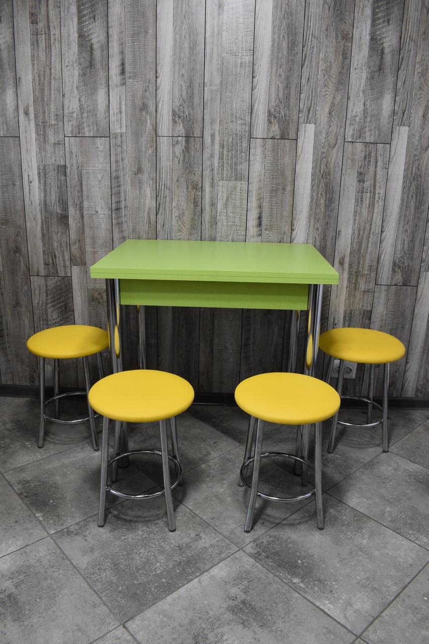 Кухонний комплект Оскар стіл розкладний/табурети 4 шт. в хромі 60х80/80х120х75 см Зелений/Жовтий (28374730)