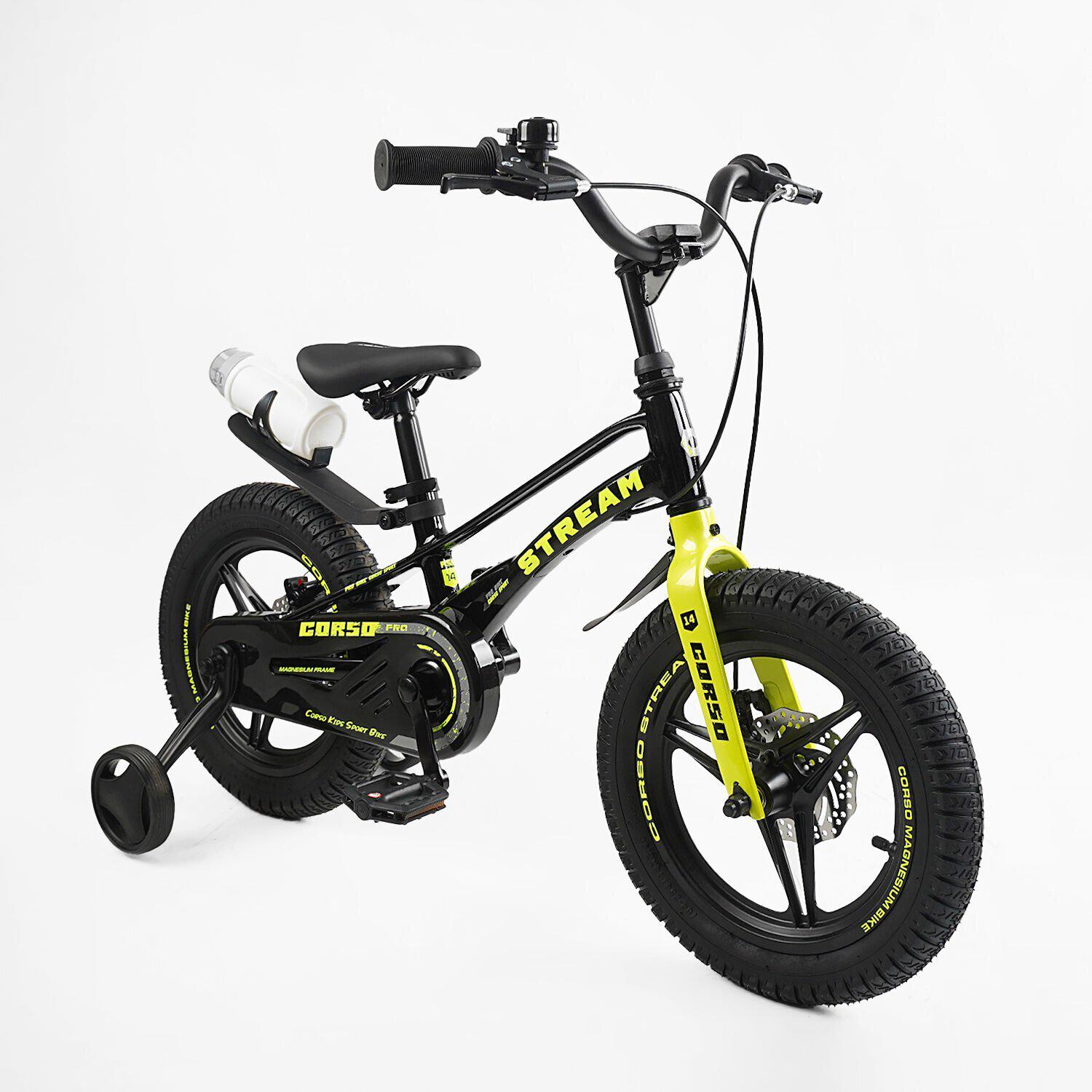 Велосипед дитячий Corso двоколісний 14" Stream магнієвий/литі диски Чорний