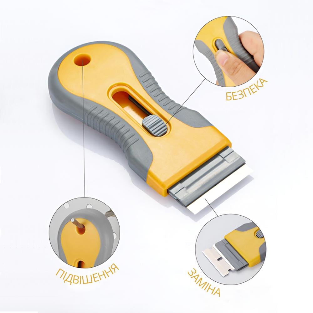 Шпатель-скребок для розрізання/підчеплення/очищення поверхні складний з 4 лезами Жовтий (00582-03) - фото 5
