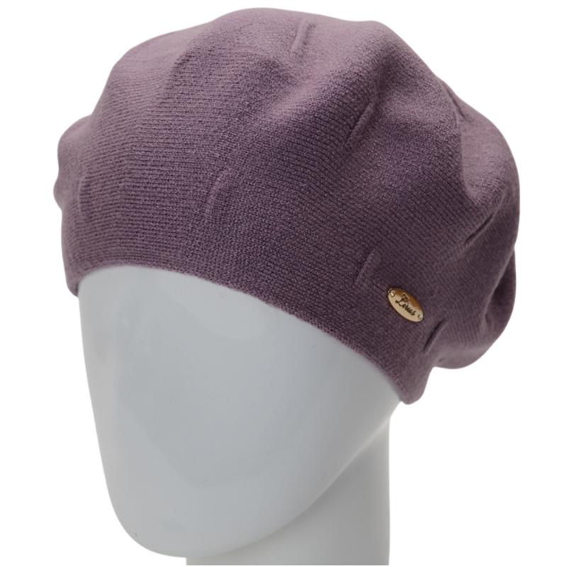 Берет женский двойной из вискозы Lirus Дейзи с узором Темно-сиреневый