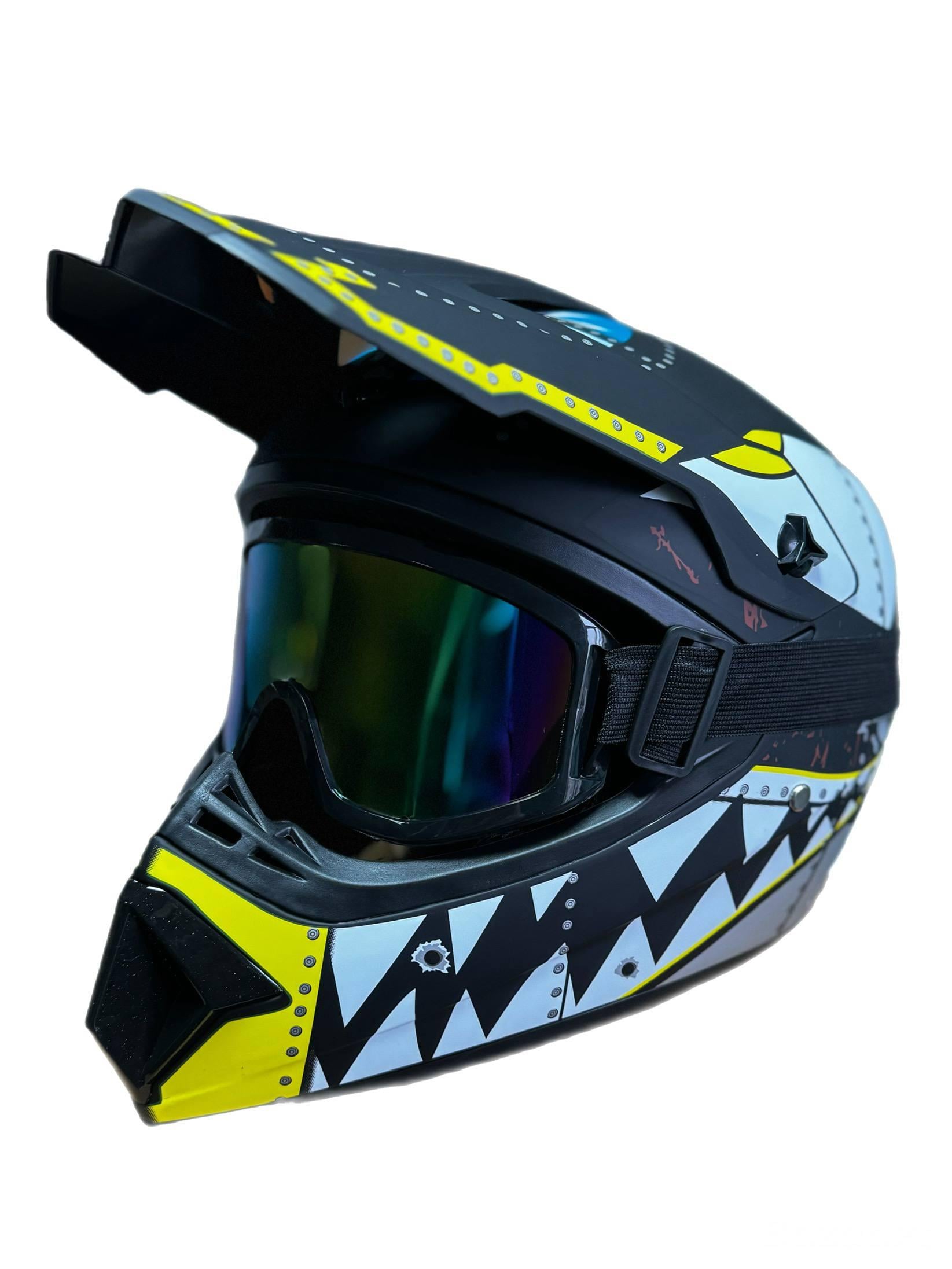 Мотошлем эндуро кроссовый Helmet Shark S Черно-белый и очки Standard (0159)