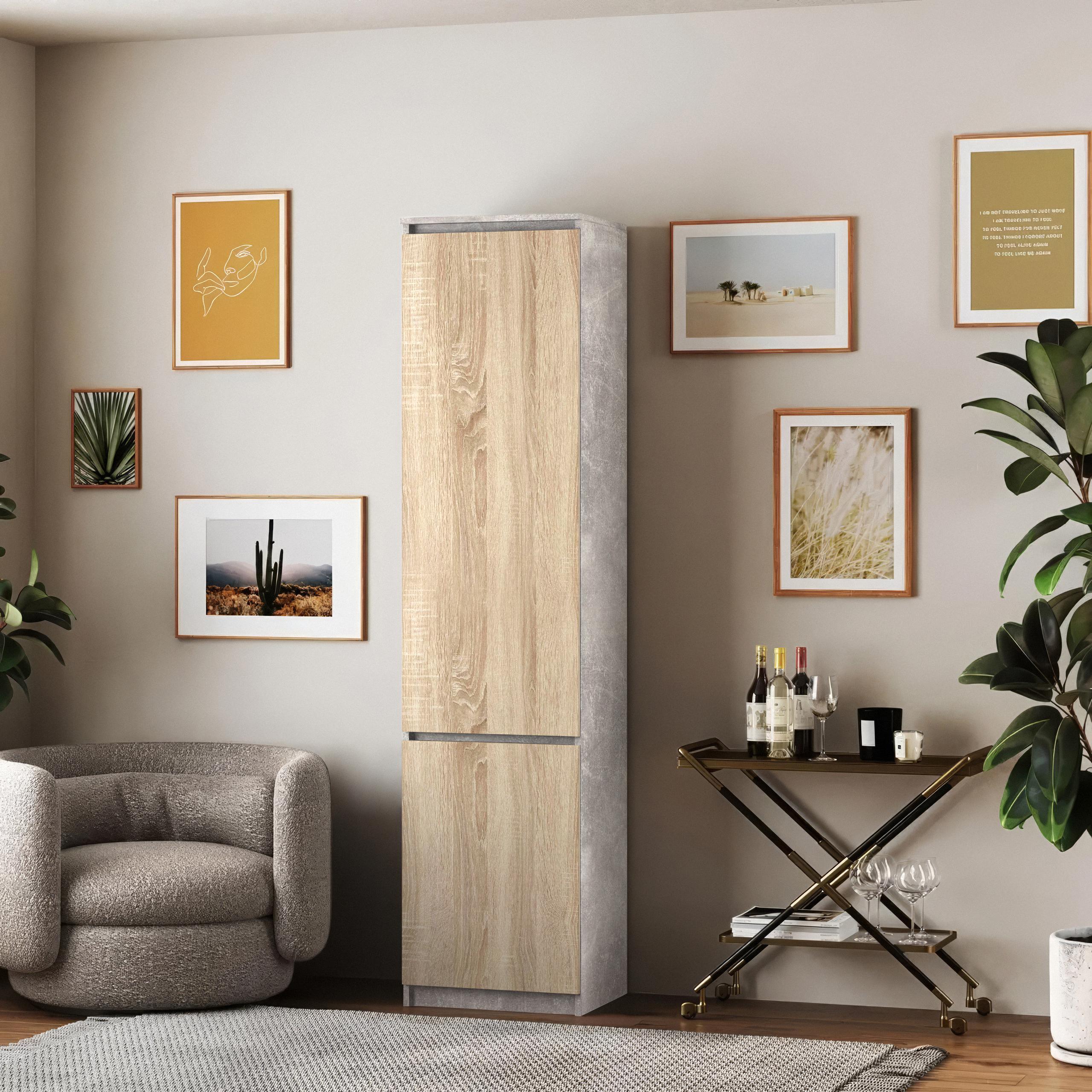 Шкаф-пенал со штангой T-218 500х498х2117 мм Бетон/Дуб Сонома - фото 1