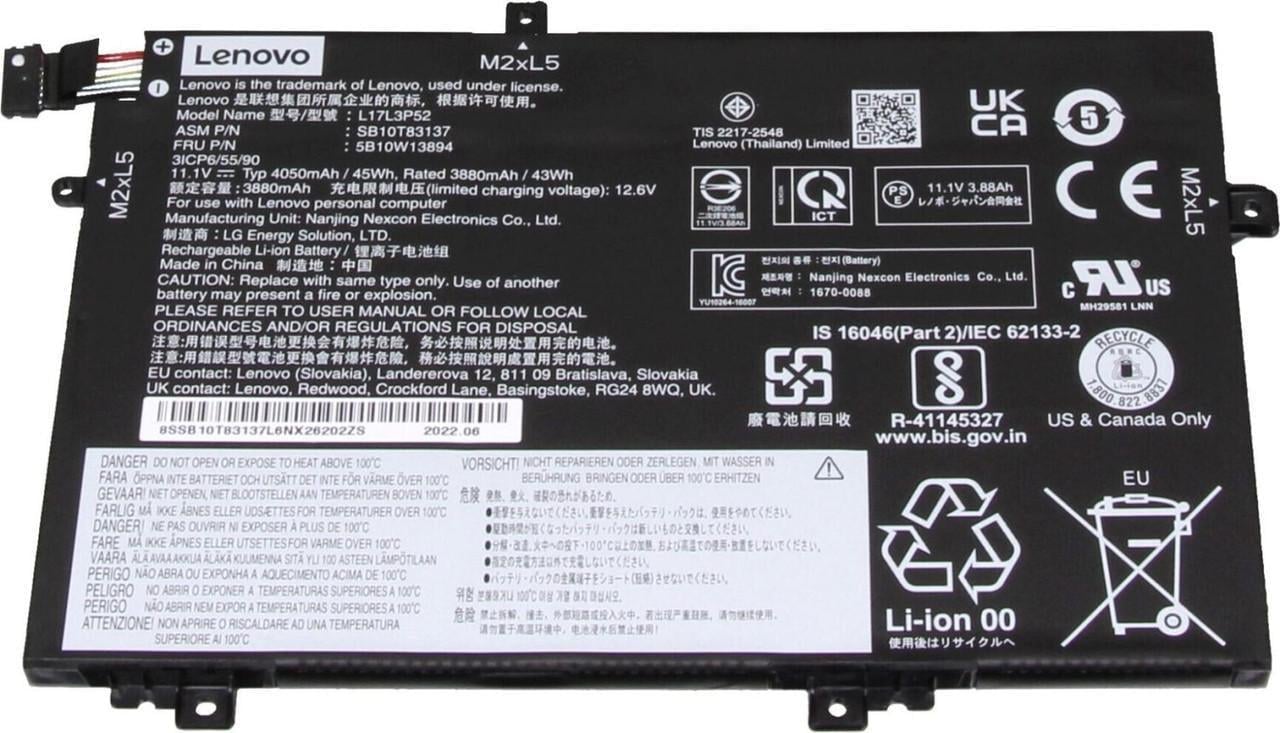 Аккумулятор для ноутбука Lenovo ThinkPad L490/L580/L590/E490/E590/L14 Gen 2 L15 Gen 2  L17L3P52
