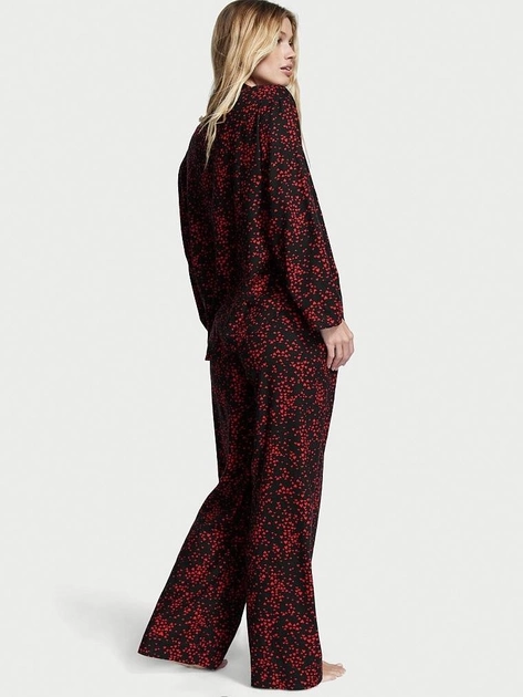 Піжама жіноча Victoria's Secret Flannel Long Pajama Set фланелева в сердечка L Чорний (15350788) - фото 2