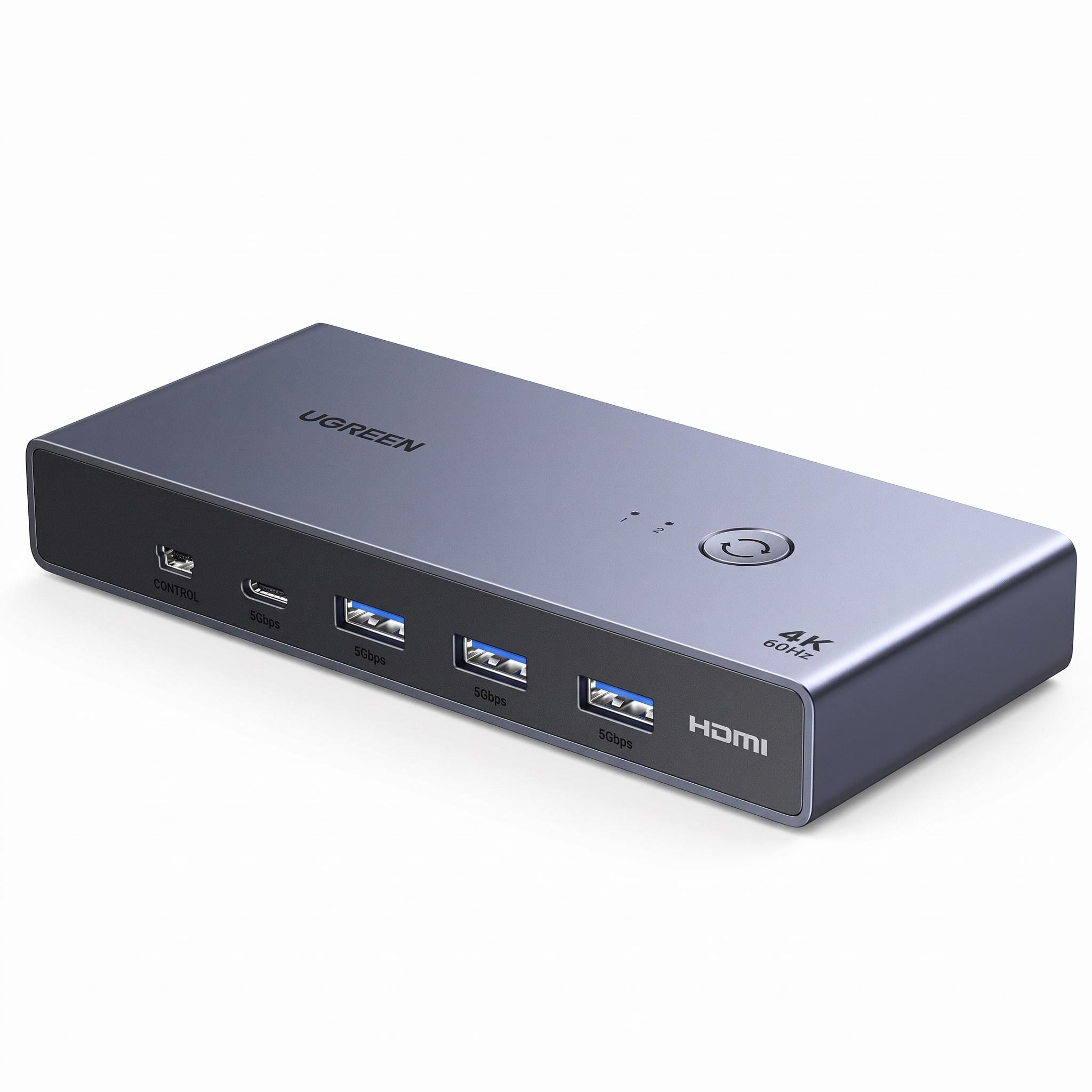 Переключатель KVM USB-C UGREEN CM730 2 USB-C-1 HDMI 3 USB-A и 1 USB-C до 4K 60 Гц для ПК с DP Alt Mode настольный контроллер USB 3.0 Серый (25959)