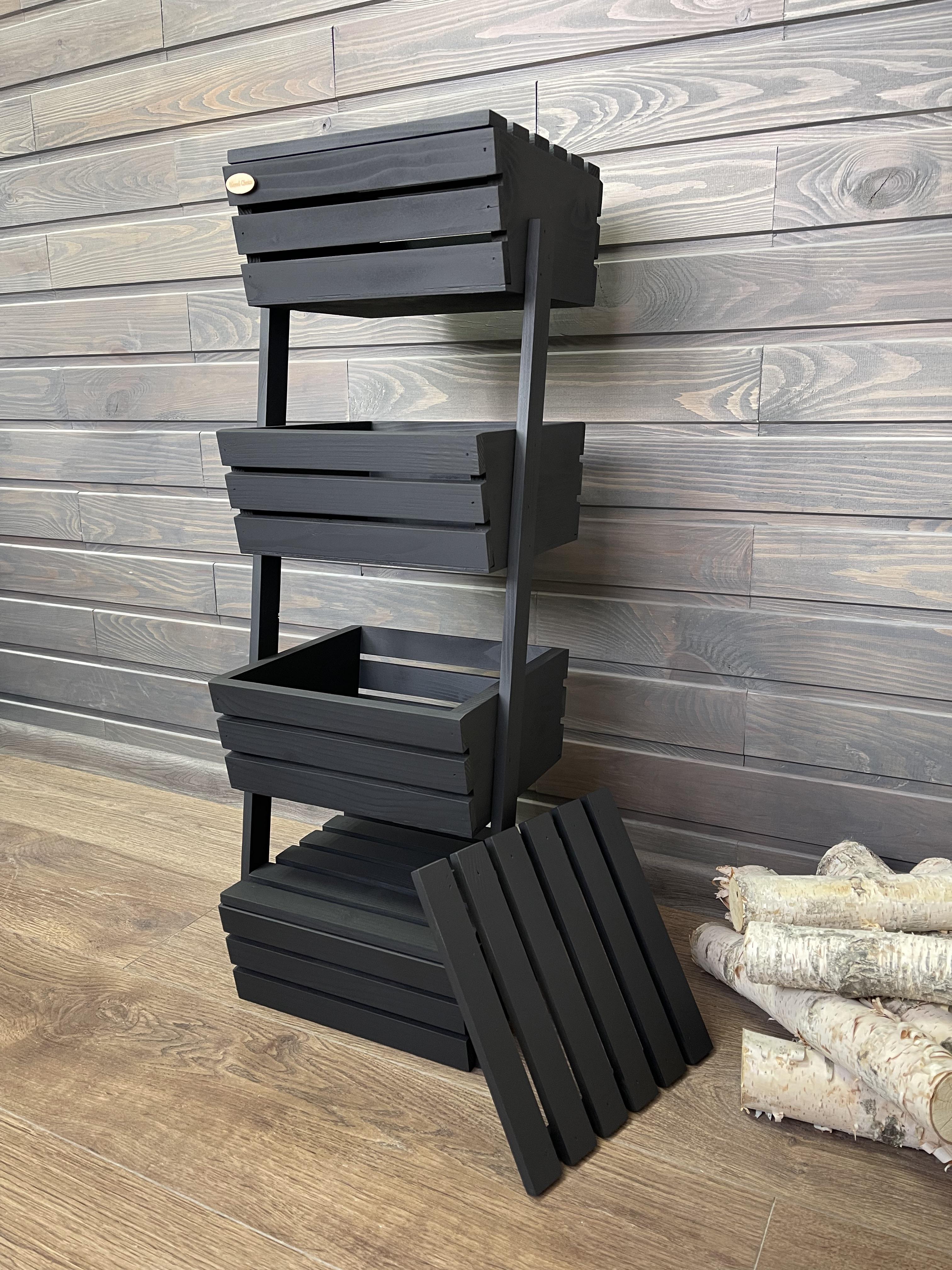 Ящик-стеллаж для хранения деревянный 4 яруса с крышками Черный (id_2321) - фото 4 Ящик-стеллаж для хранения деревянный 4 яруса с крышками Черный (id_2321) - фото 4