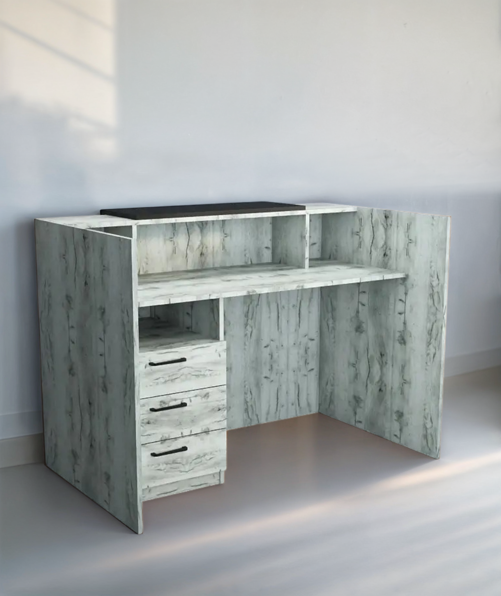 Стойка администратора Tobi Sho Ресепшн/2 для офиса/салона с подсветкой/1400х800х1000 мм Дуб крафт белый/Черный - фото 4 Стойка администратора Tobi Sho Ресепшн/2 для офиса/салона с подсветкой/1400х800х1000 мм Дуб крафт белый/Черный - фото 4