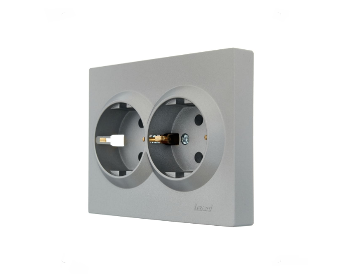 Розетка двойная Lezard Vesna с заземлением Серый (26621457)