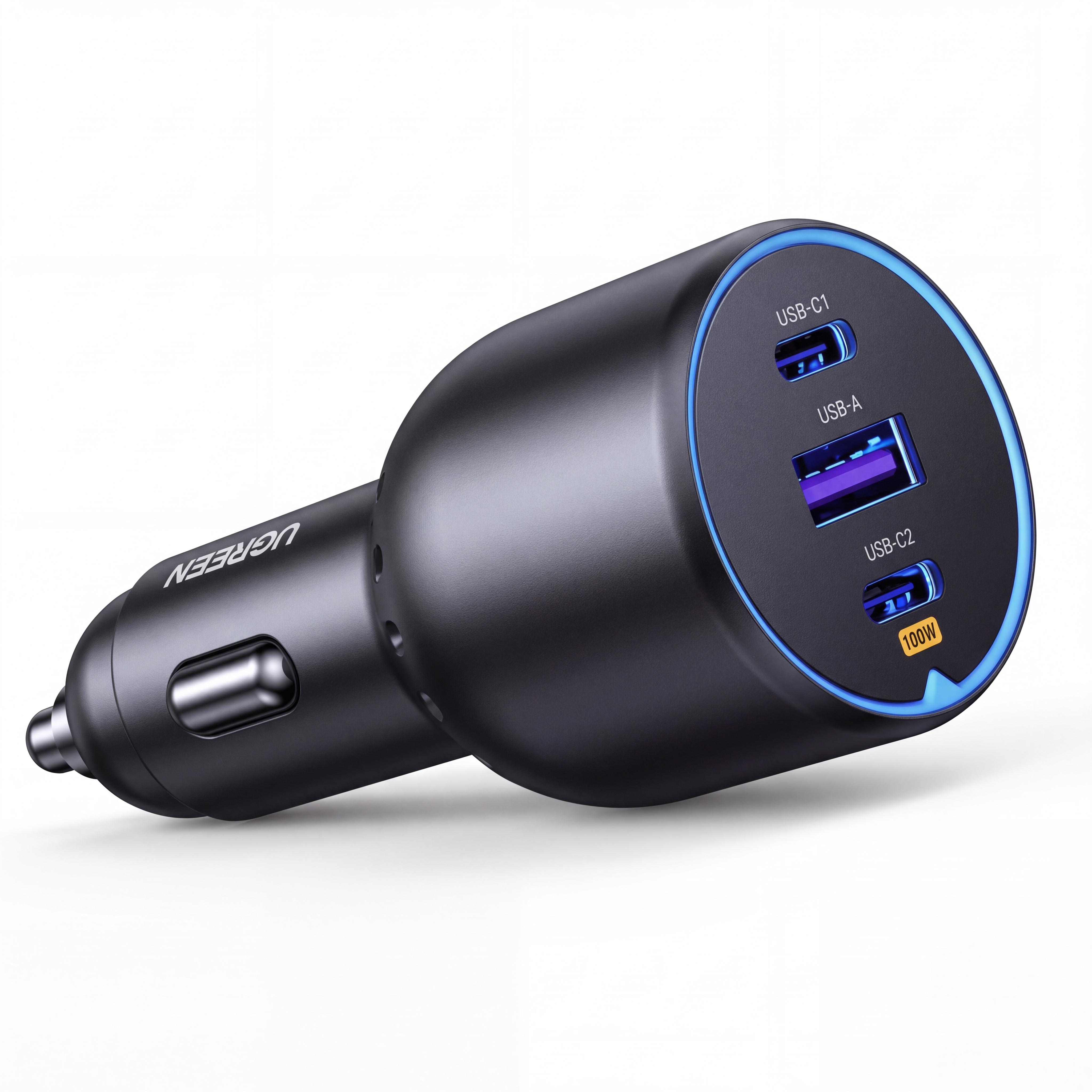 Автомобильное USB-зарядное устройство UGREEN EC705 без кабеля 2 USB-C + USB-A PD до 130 Вт на 2 USB-C без USB-A USB-C2 до 100 Вт QC Серый (35025)