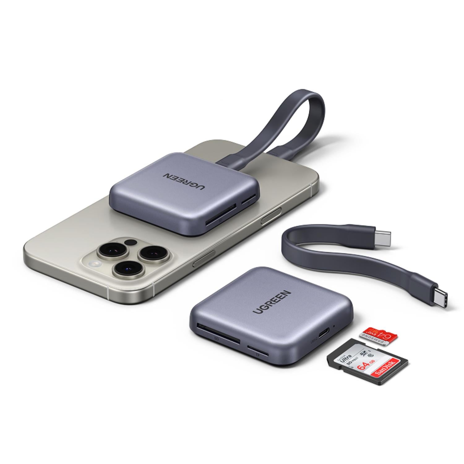 Картридер UGREEN CM898 SD 4.0 UHS-II и microSD 4.0 UHS-II/USB-C-USB 3.0 Серый (65095)