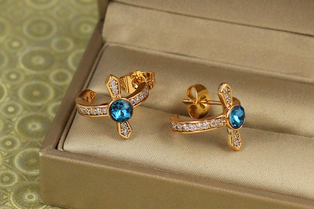 Серьги гвоздики Xuping Jewelry Крестики с синими камнями Сваровски 1,6 см Золотой (31919326)