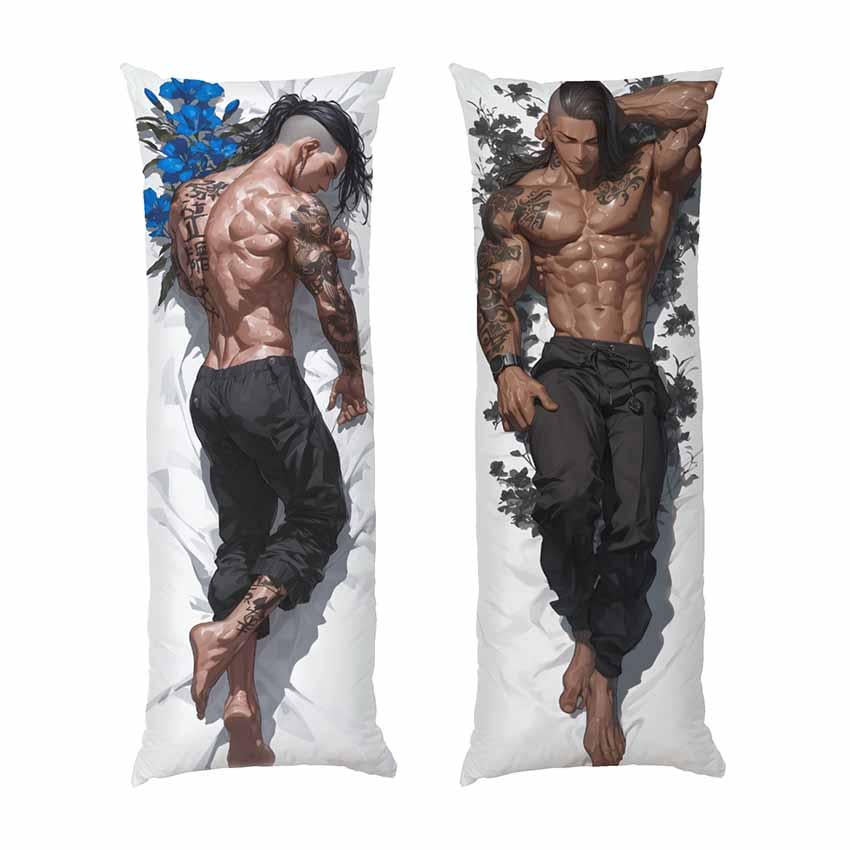 Подушка дакимакура Black muscular man Аnime style габардин 150х50 см (113167-3)