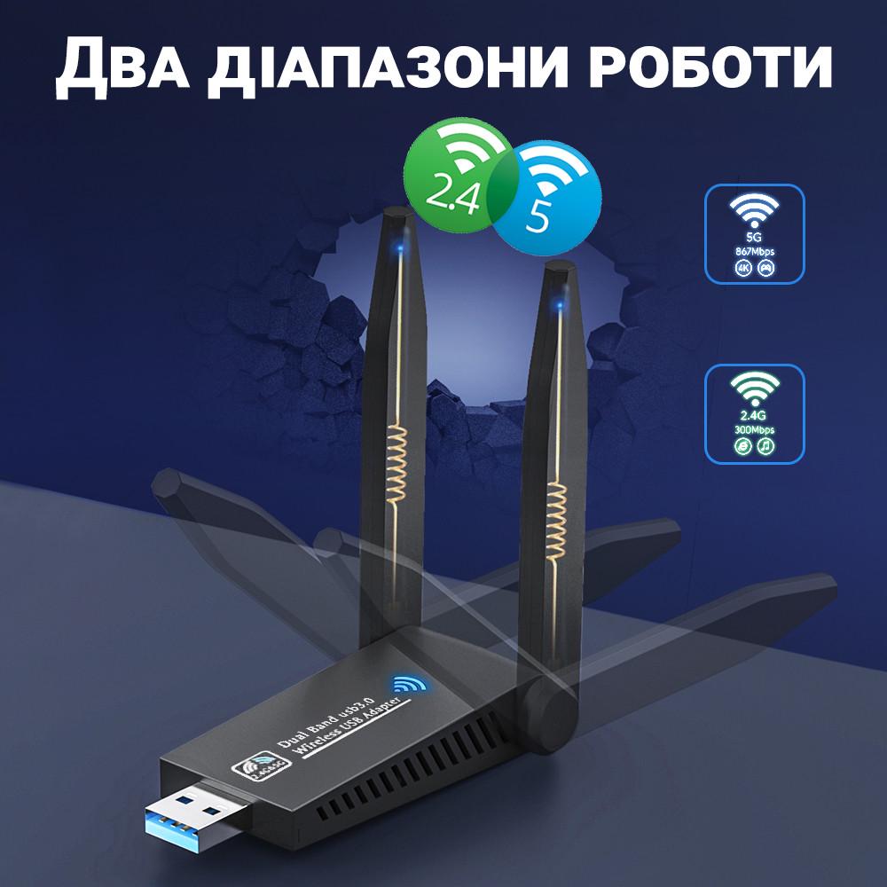 Адаптер сетевой USB Wifi Addap UWA-05 двухдиапазонная беспроводная сетевая карта 2,4/5 GHz 1300 Mbps - фото 8 Адаптер сетевой USB Wifi Addap UWA-05 двухдиапазонная беспроводная сетевая карта 2,4/5 GHz 1300 Mbps - фото 8