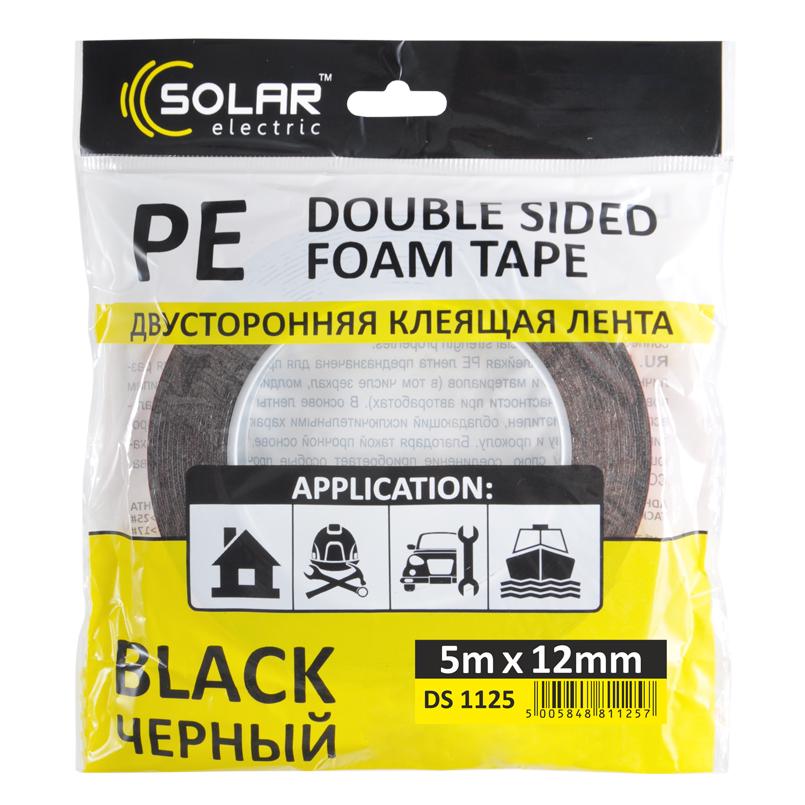 Лента клейкая двухсторонняя Solar PE 12 мм 5 м Black (30103-81b5d) - фото 1