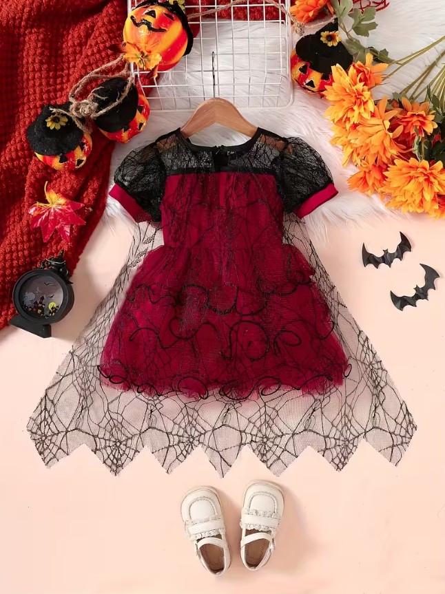 Платье детское на Хэллоуин с кружевом 5-6 лет Красно-черный (2780910778) - фото 2