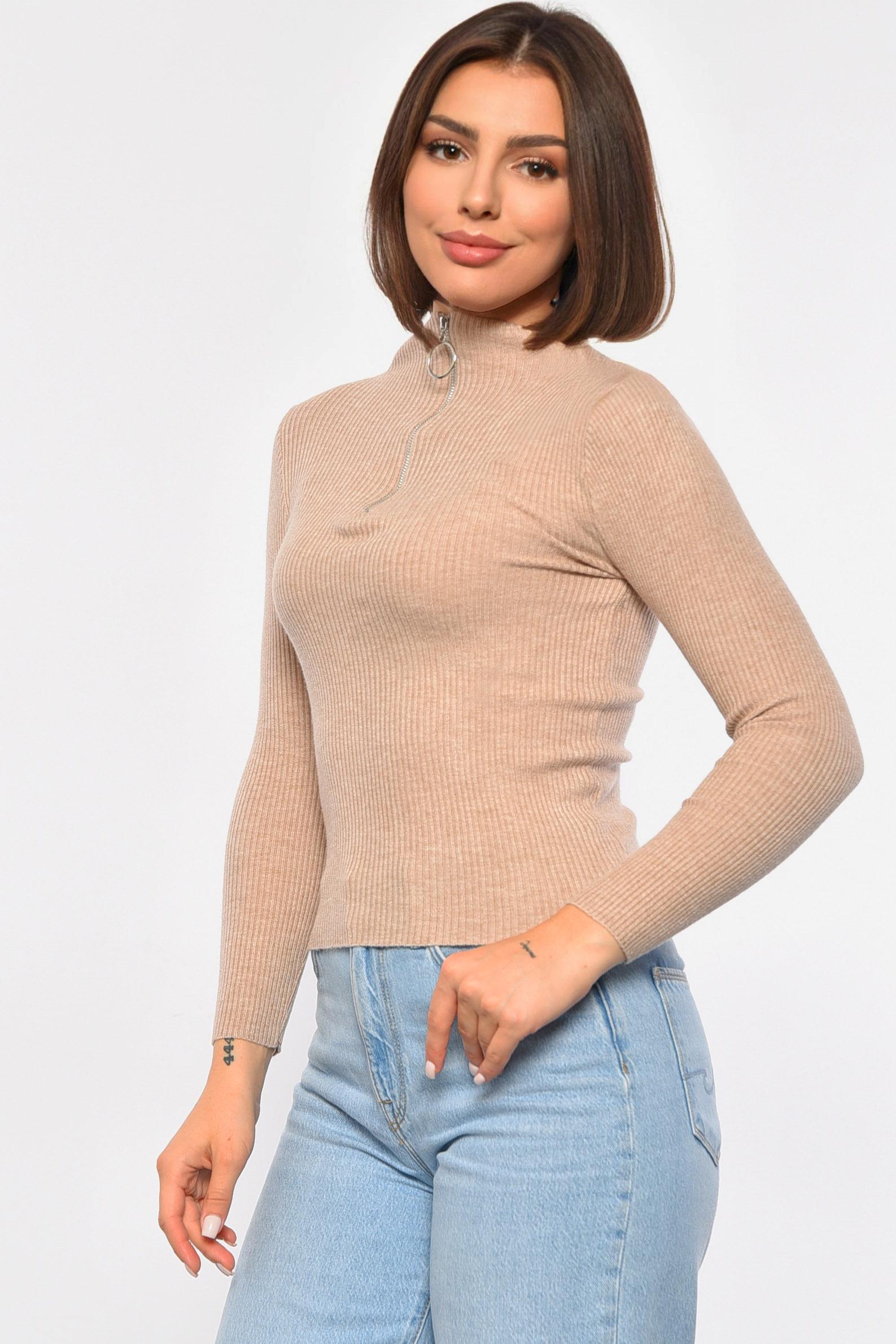 Гольф жіночий однотонний із замком S-M Бежевий (188264) - фото 2