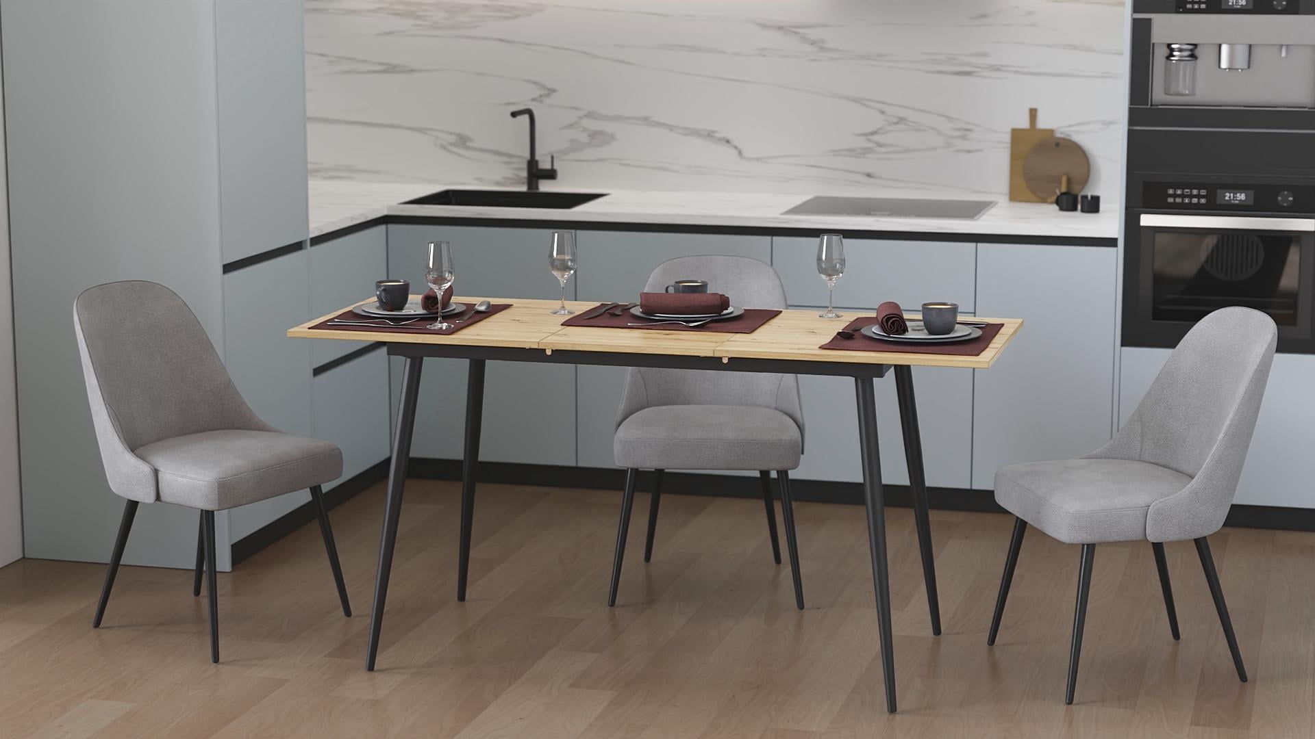 Обеденный стол раскладной Ferrum-decor Данди на конусных ногах металл/ДСП 16 мм 75x120/160x60 см Черный/Дуб Артизан (FRD-106776)