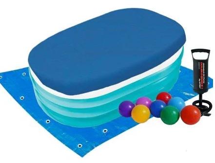 Басейн надувний дитячий Морські друзі вініловий овальний з насосом/підстилкою/тентом та кульками 230 л 163х107х46 см Синій (21-9-57482-3)