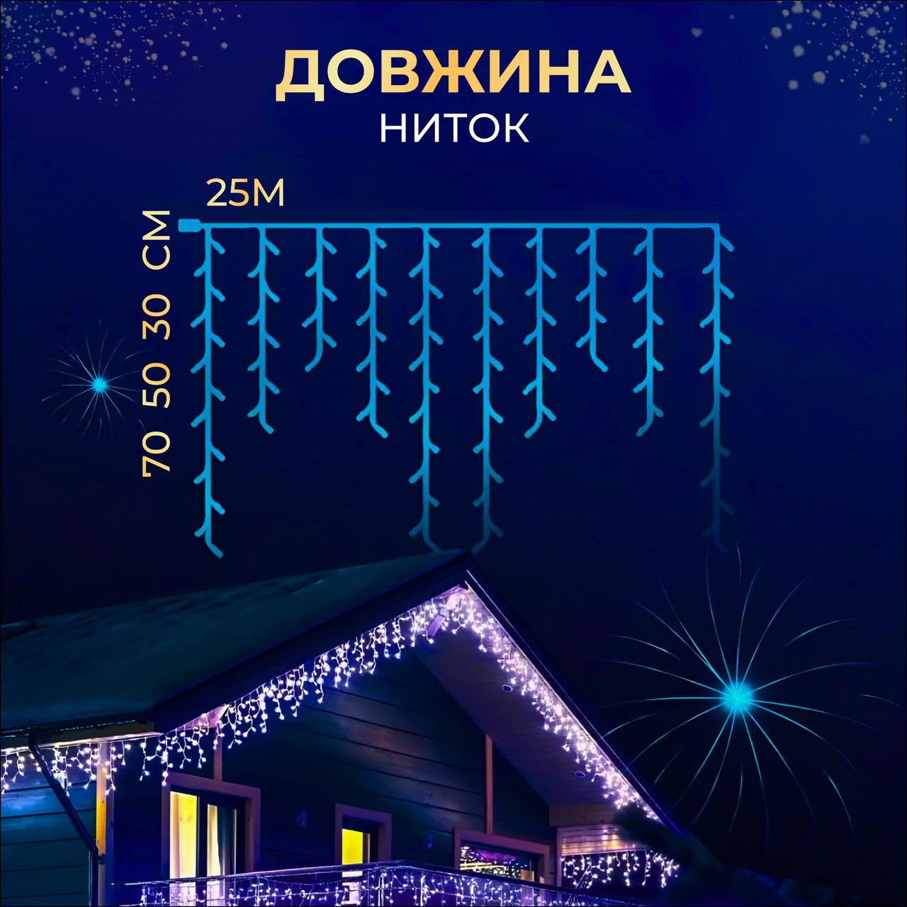 Гірлянда вулична Бахрома 750 LED білий дріт 25 м Синій (25MWBL) - фото 10