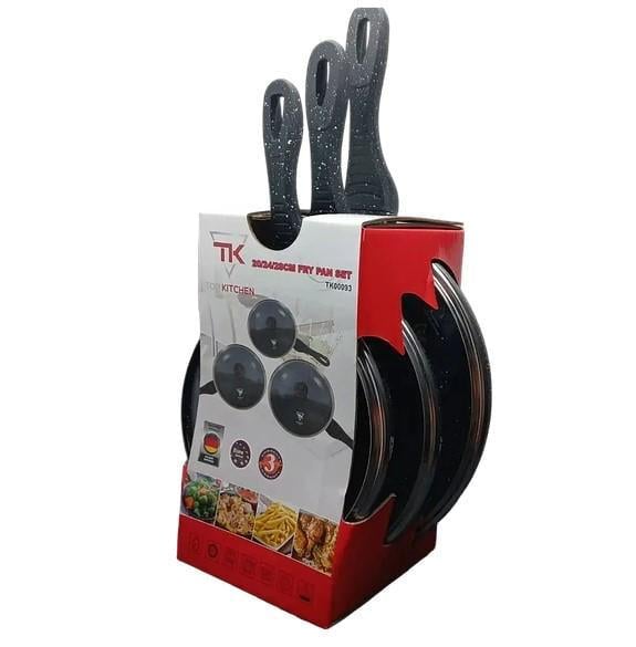 Набір сковорідок Top Kitchen TK-00093 з кришками з мармуровим покриттям 20/24/28 см Чорний - фото 1