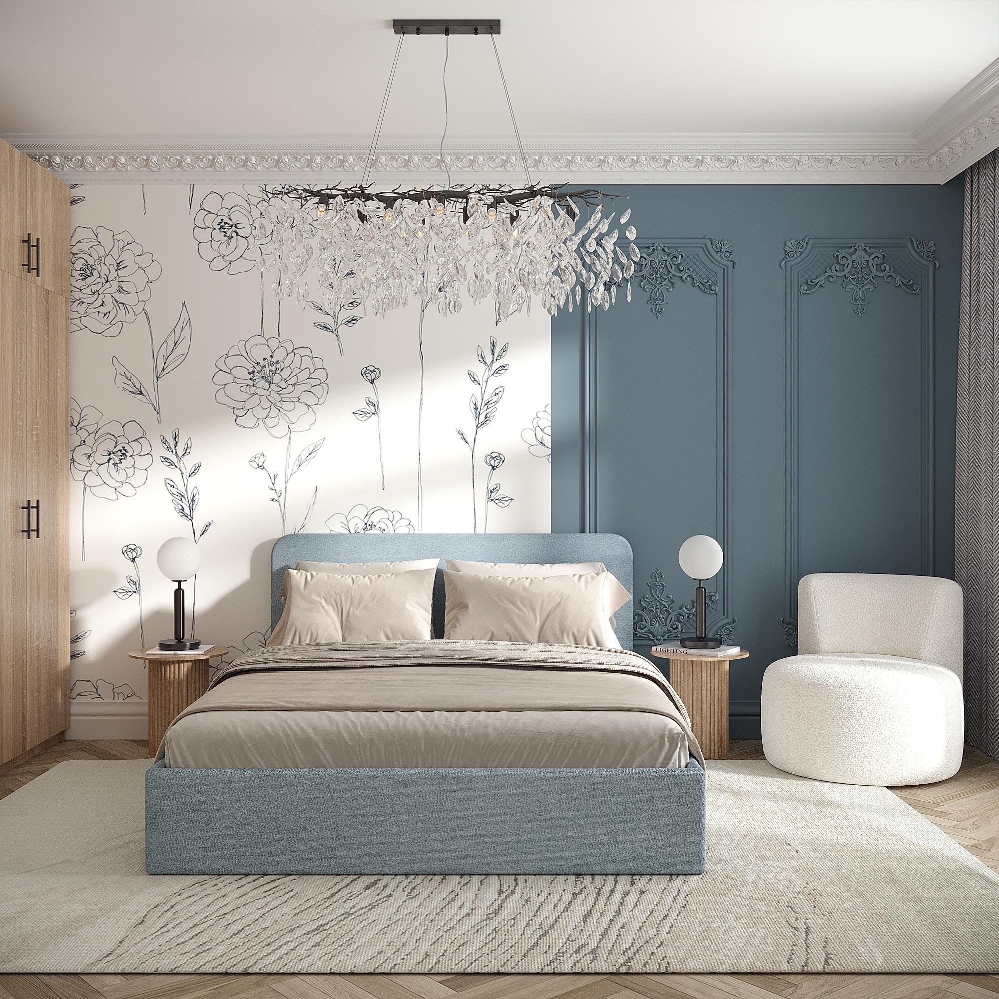 Кровать двуспальная Хюгге КР-160 с мягкой обивкой 900х1672х2076 мм Голубой (30659335)