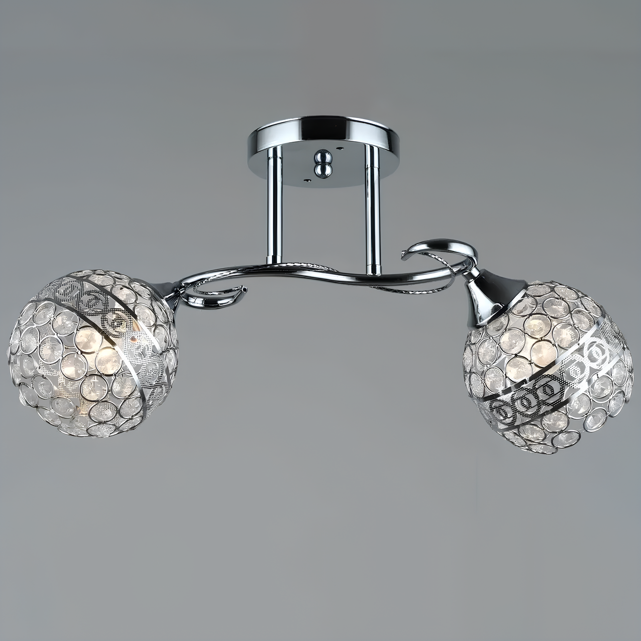 Люстра Svet на два плафона с хрусталиками под лампы Е27 Хром (SR-N4909/2 CH)