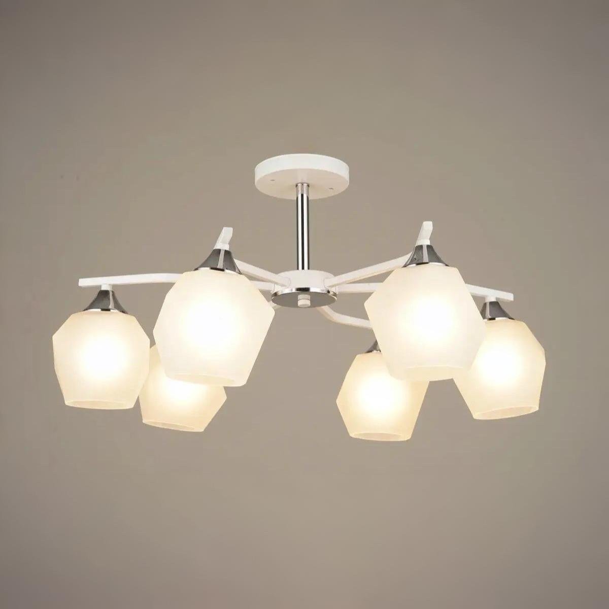 Люстра Sirius на шесть стеклянных плафонов под лампу Е27 Белый/Хром (B C1614/6 WT+CH)