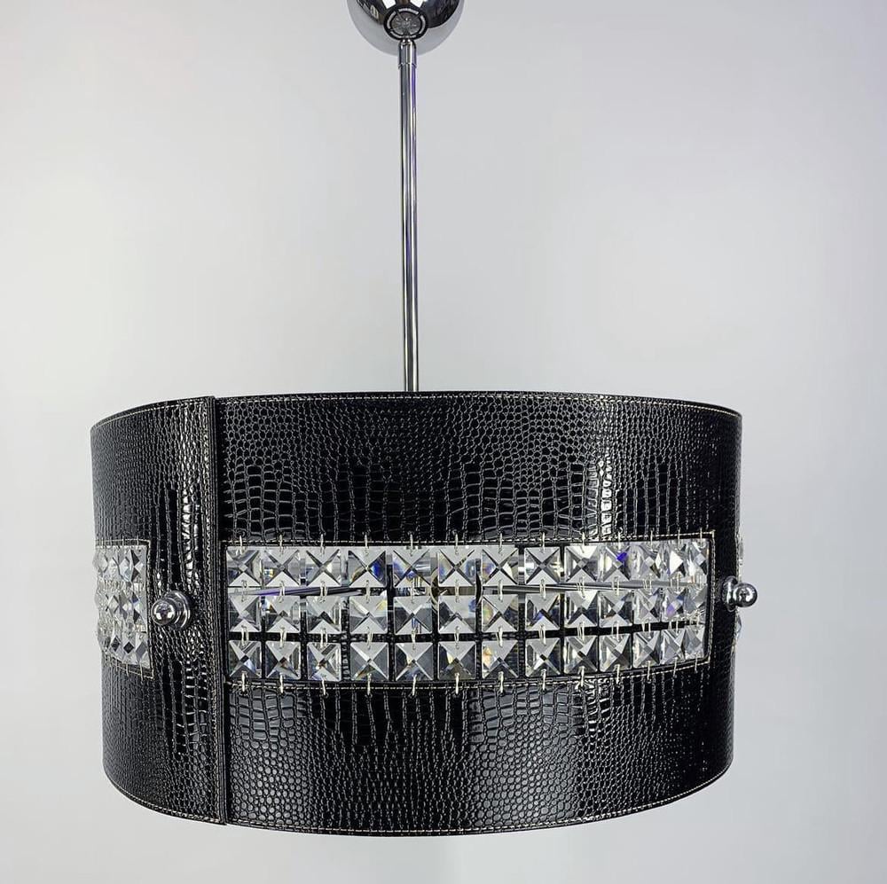 Люстра современная модель из черной экокожи и хрустальными камешками (S005/4 BK)