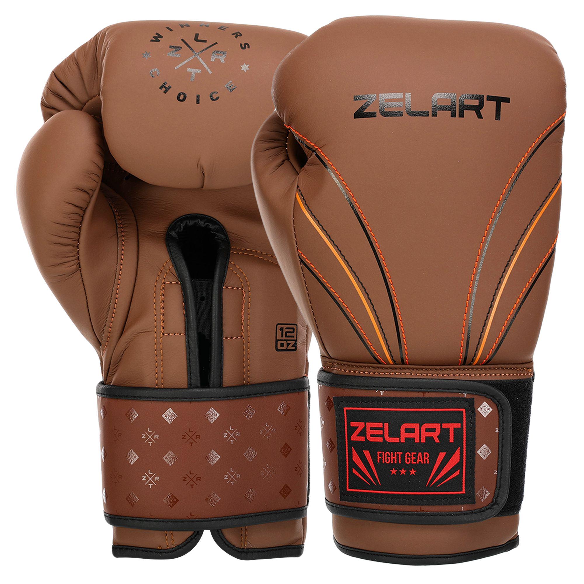 Боксерские перчатки кожаные Zelart BO-3843 12 унций Коричневый/Черный