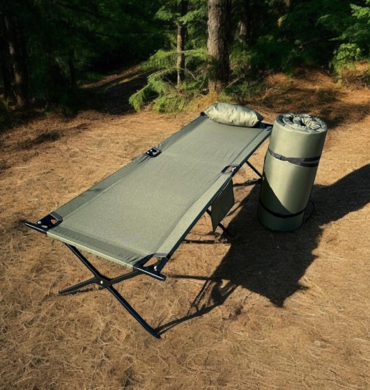 Раскладушка армейская увеличенная Aforse тип НАТО до 260 кг с карманом/подушкой/матрасом и чехлом XL 206х72 см Хаки (2422469409)