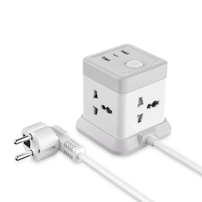 Удлинитель с USB XO WL20 4 розеток 2 USB Type-C 10 A 250 V 2 м White/Grey (020586)